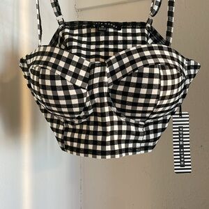Haute Monde Black & White Gingham Bustier Crop Top - Size M - New with Tags